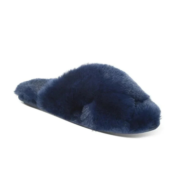Jenni Slippers Crisscross Faux Fur Slide Size Small 5/6 Color Navy Blue - Picture 1 of 6